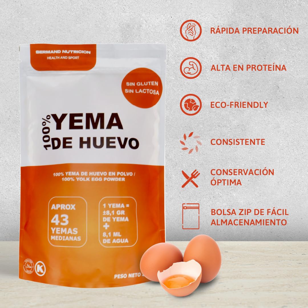 Yema de Huevo en Polvo 350g Yemas de Huevos Camperos Sin Aditivos Sin Lactosa Bolsa Zip