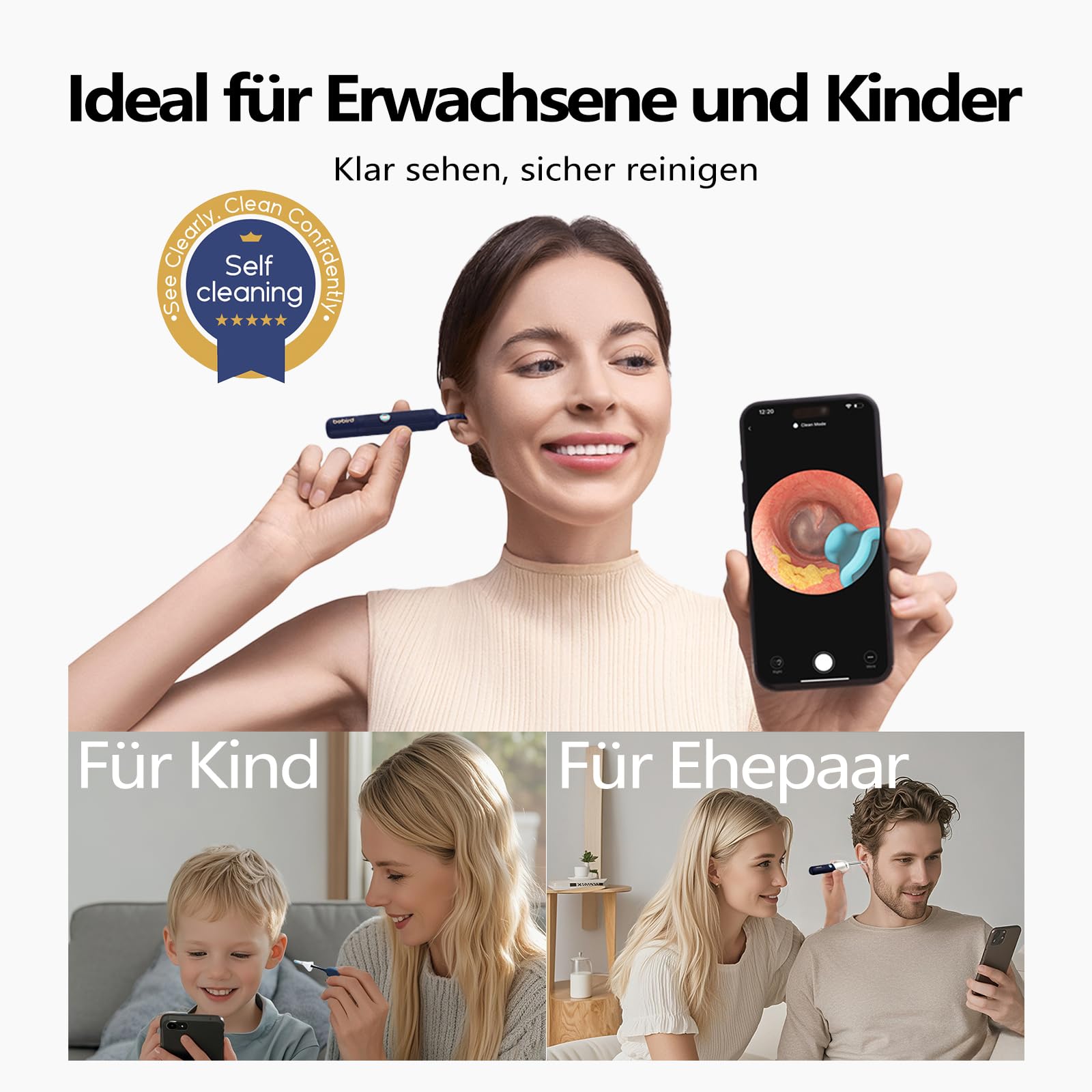 Upgrade Earsight Ohrenschmalz Entfernung Kamera Licht Tool Set, Ohrenreiniger mit flexiblen drahtlosen Otoskop, Painless Visual Pinzette Entferner, tragbare Ohr Reinigung Kit Blua