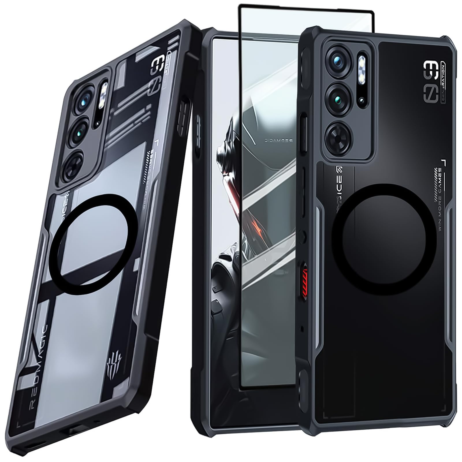 For ZTE Nubia Red Magic 9S Pro+ / 9S Pro / 9 Pro+ / 9 Pro Case and Screen Protector Accessorise, TPU+PC Shockproof Bumper Back Cover, Matte Translucent Magnetic Protective Casing