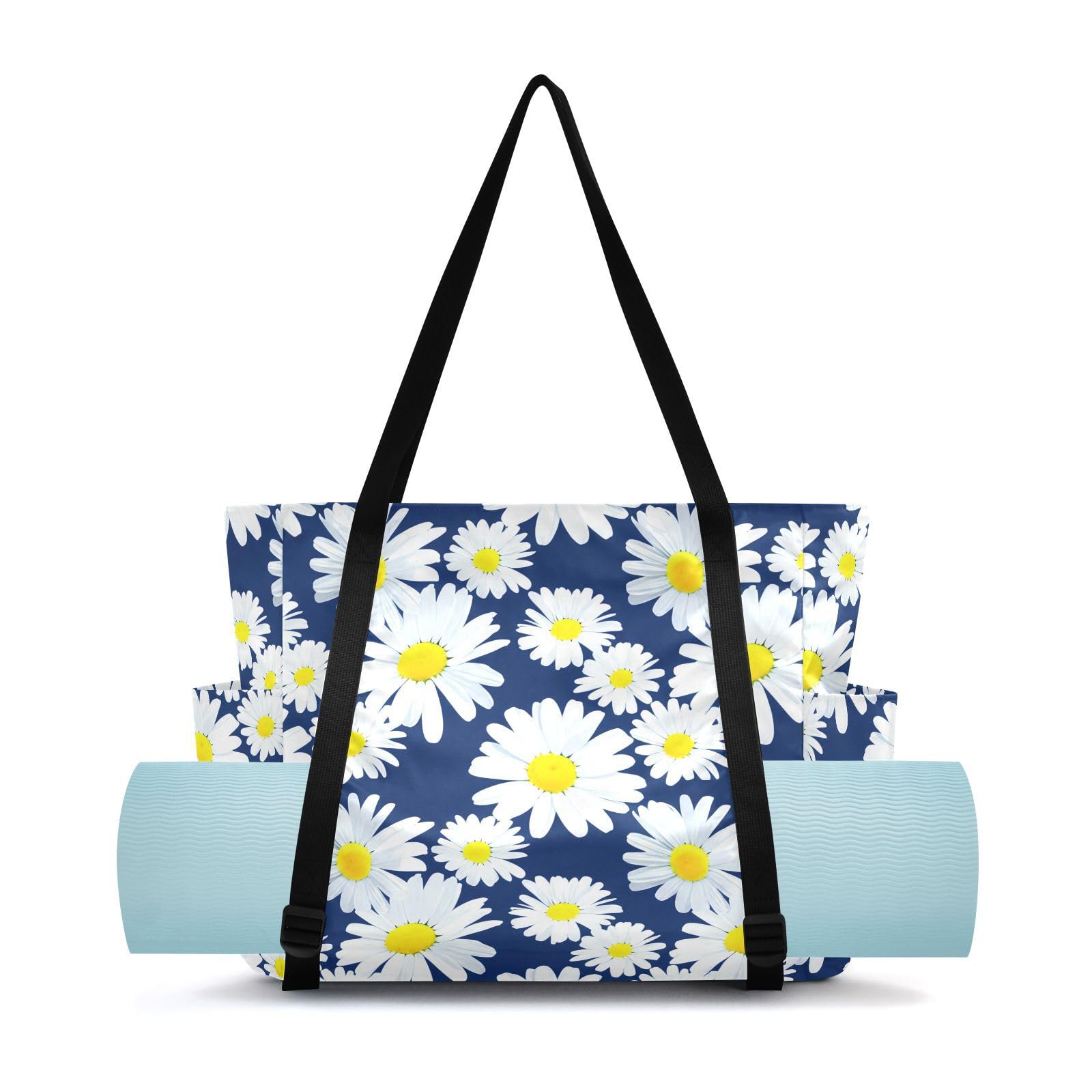 Lxqimora White Daisies Bright Fresh Yoga Mat Bag for Women Water-Resistant Gym Bag with Yoga Mat Holder Tote Bag for Office Travel Yoga Pilates