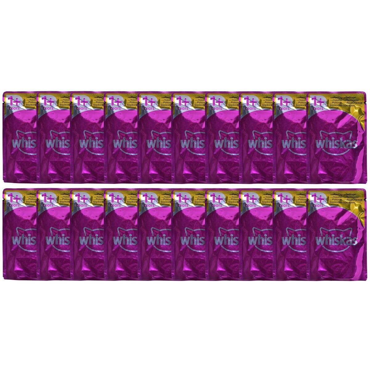 Whiskas Adult 1 + cibo umido per gatti, pollame in gelatina, 80 sacchetti per porzioni, 80 x 85 g, cibo umido per gatti adulti