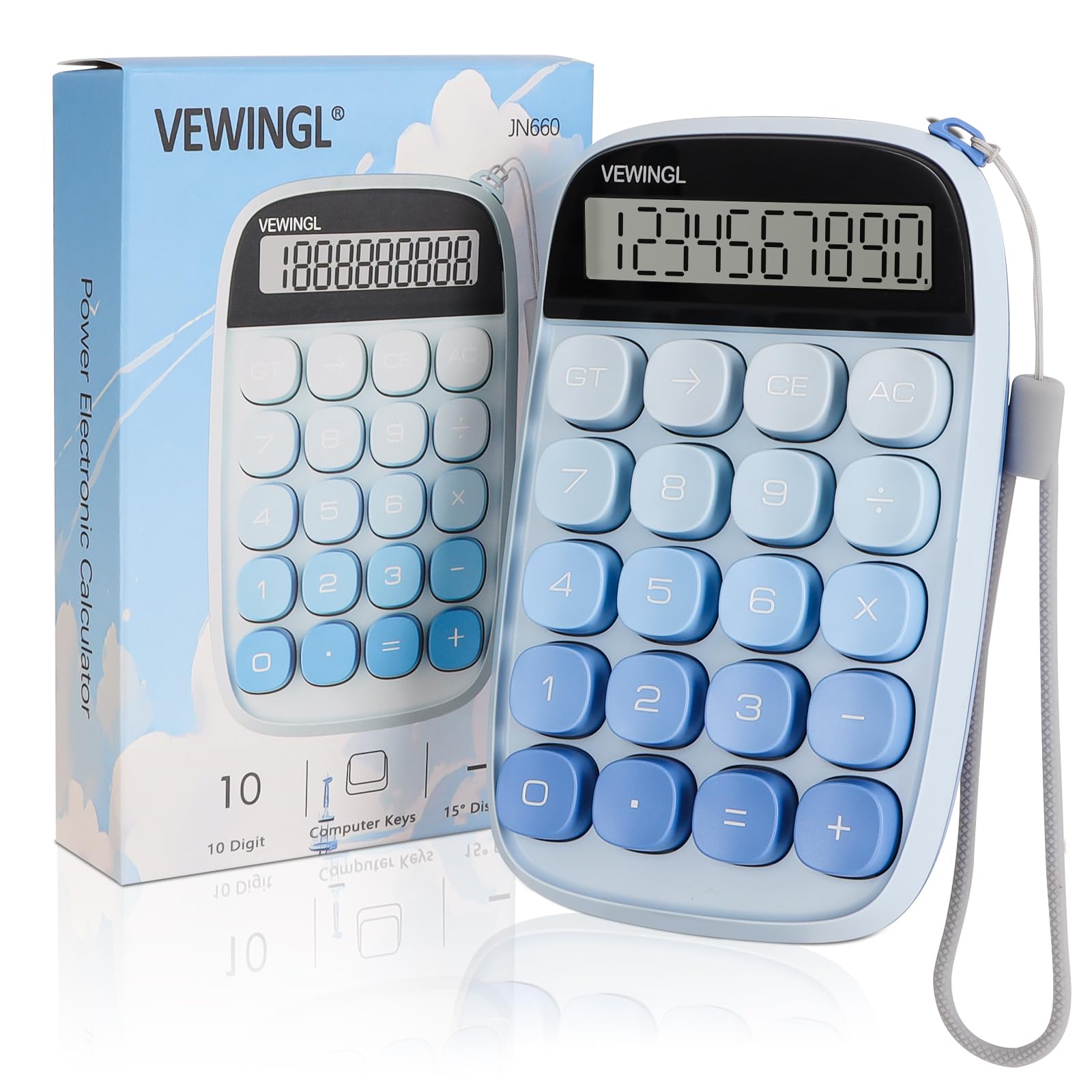 VEWINGL Mechanical Switch Calculator, 10 Digit LCD Display and Buttons, Great for Everyday Life and Basic Office Work, with Battery