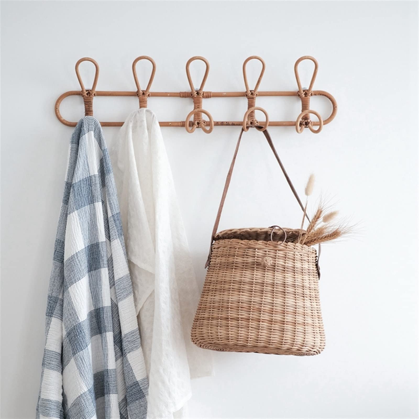 Wieszak na płaszcze ścienne, haczyki na płaszcze wieszak na płaszcze uchwyt ścienny duży vintage rattanowy wieszak na ubrania dla dzieci organizer na ubrania rattanowe haczyki ścienne wieszak na