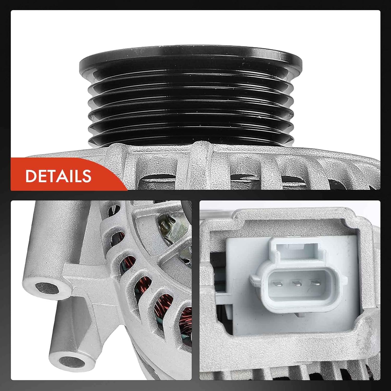 A-Premium Alternator Compatible with Ford F-150 2005 2006 2007 2008 V6 4.2L, Focus 2000-2004 L4 2.0L, 12V 110A Clockwise 6-Groove Pulley, Replace# 5L3T10300BA, 5L3T10300CA