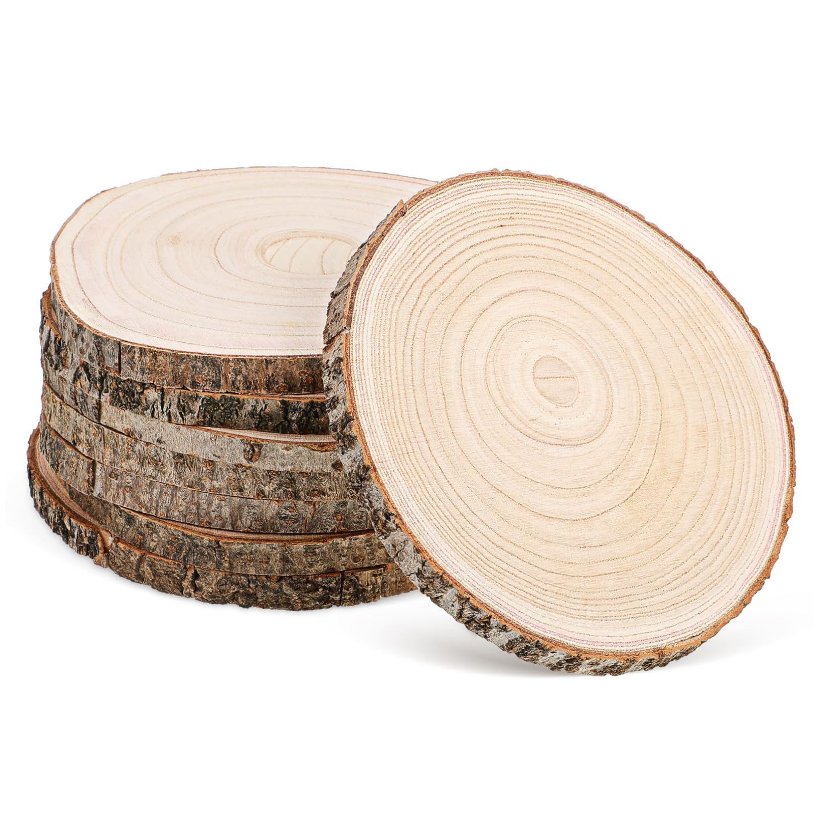 Hohopeti 8 Stück Teiliges Rustikale Holzscheiben mit Rinde Paulownia Holzscheiben Glatt Geschliffen für DIY Bastelprojekte und Tischdeko