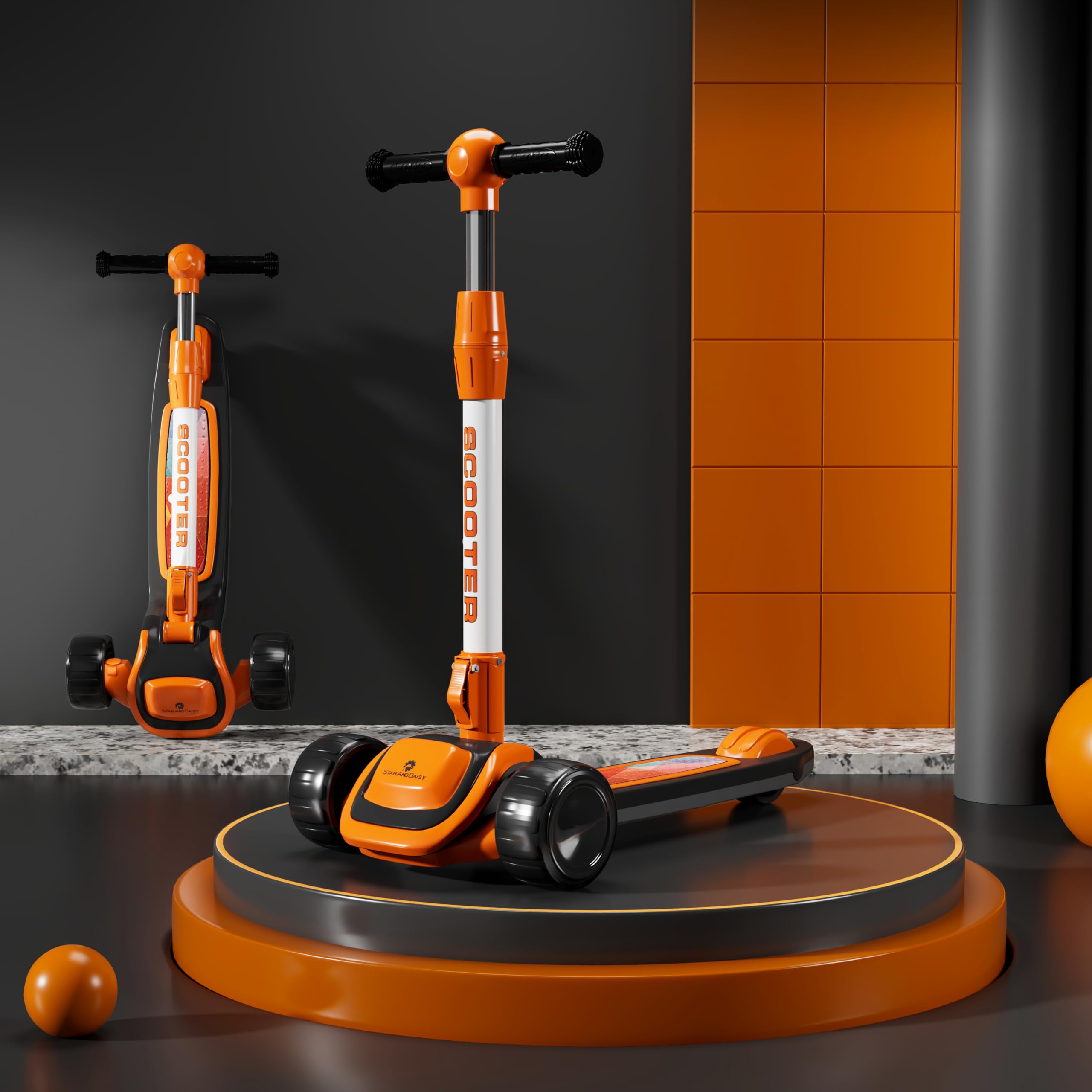 StarAndDaisy Scooter for Kids 3-12 Years Boys & Girls / 3 Wheel Skate Scooter with PU Led Wheels, 4 Gear Height Adjustment, Foldable Design to Easy Store, Up to 100 Kg Weight Support (Orange-Black) (B0C3CFM7B6) Amazon Price History, Amazon Price Tracker