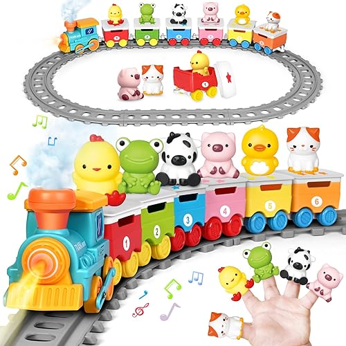 Juguete de aprendizaje para niños pequeños de 1 a 3 años, juguetes eléctricos trenes con luces, música y vapor, contar, combinar y clasificar