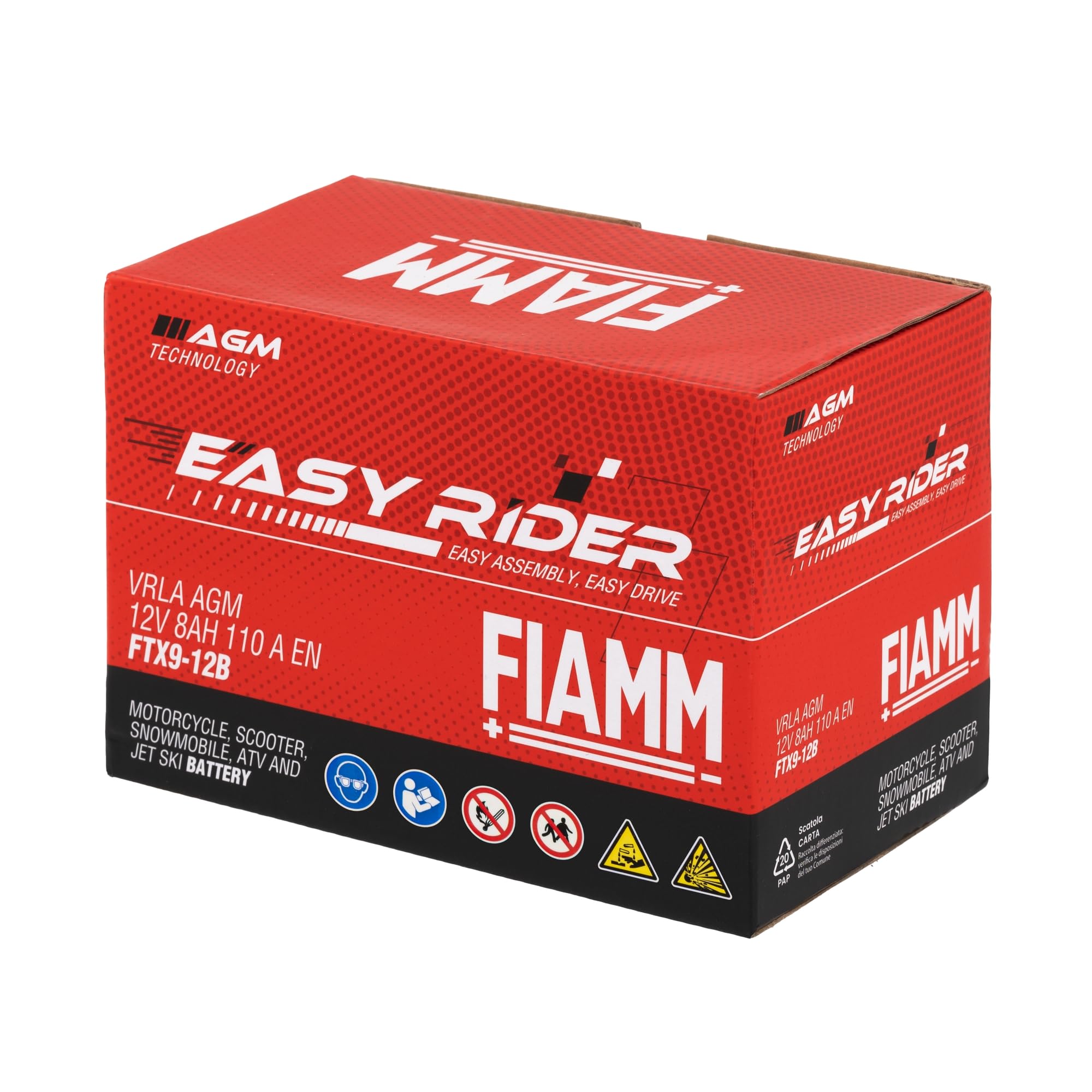 Fiamm Batteria per Moto e Scooter FTX9-12B 8AH 110A, Batteria Easy Rider AGM Technology, Massima Potenza di Avvio,Senza Manutenzione, Già Carica, Pronta all'Uso, Adatta a Scooter, Moto, Moto d'acqua | AGM Technology, Massima Potenza di Avvio,Senza Manuten