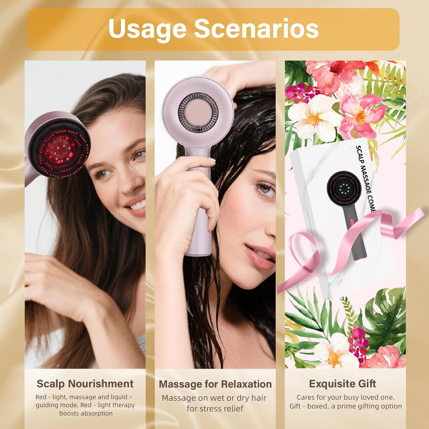 3 in 1 Scalp Massager Hair Growth Hair Oil Applicator,Electric Scalp Brush for Home,IPX7 Waterproof Electric Head Massager,Pink