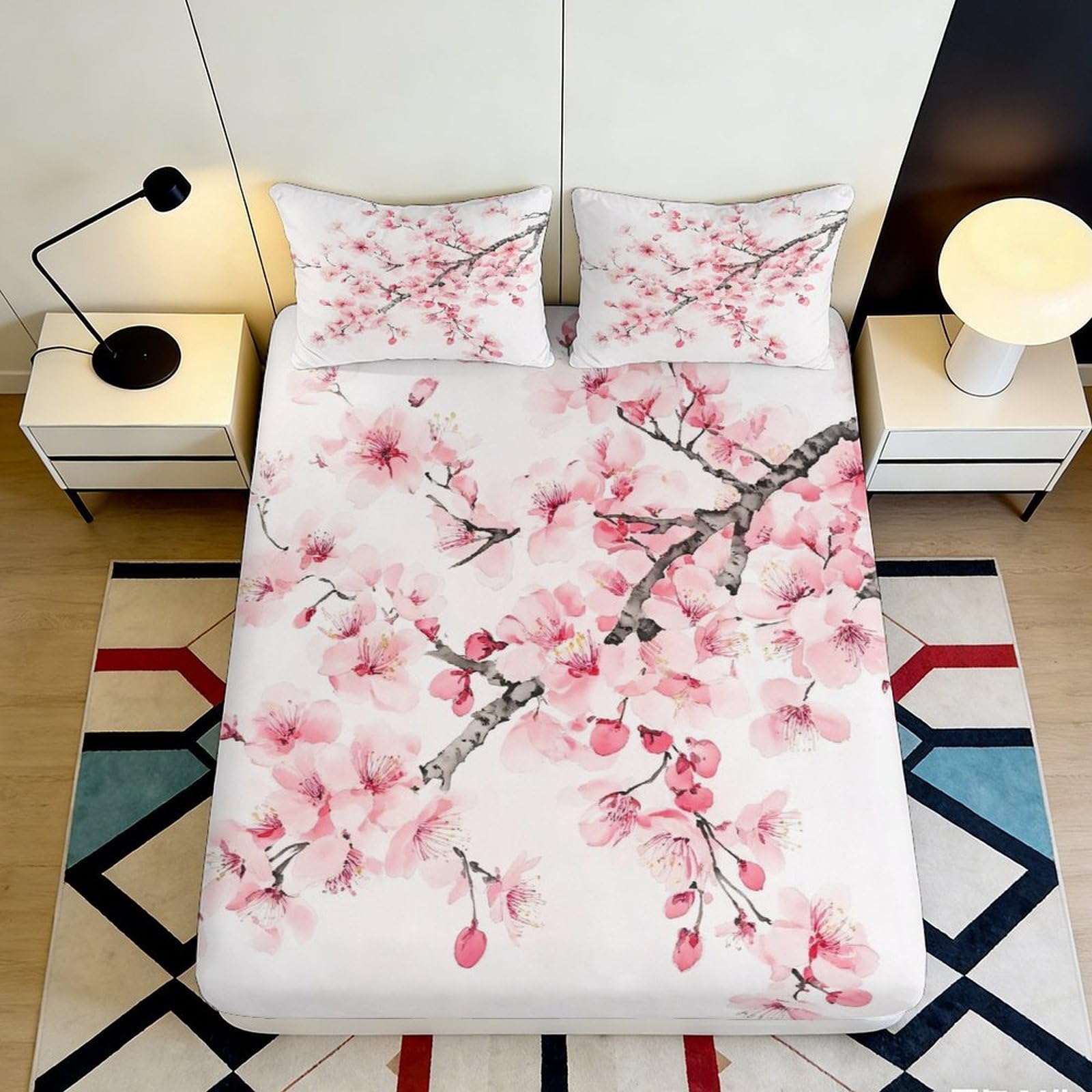 Jqzkxnhpbr Style-7 3D Printed Sakura Blossom Fitted Sheet Microfiber Soft Pink Cherry Branch Mattress Cover For Bedroom Dorm Decor Easy Care 90X200x25cm
