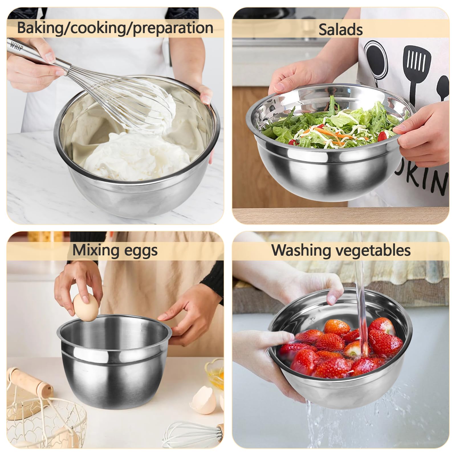 Pavlleen Set 5 Pezzi Ciotole in Acciaio Inox da Cucina, Ciotola Insalatiera-0.7L-1.1L-1.6L-3.6L-4.5L, Ciotole per miscelazione in Acciaio Inox con coperchi ermetico, per Lavorare e Conservare Alimenti