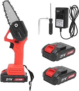 Mini motosserra sem cordão, Motosserra portátil a bateria de 10 polegadas, Motosserra portátil elétrica operada com uma mão, Motosserra Elétrica para corte de madeira de galho de árvore (2 x bateria)