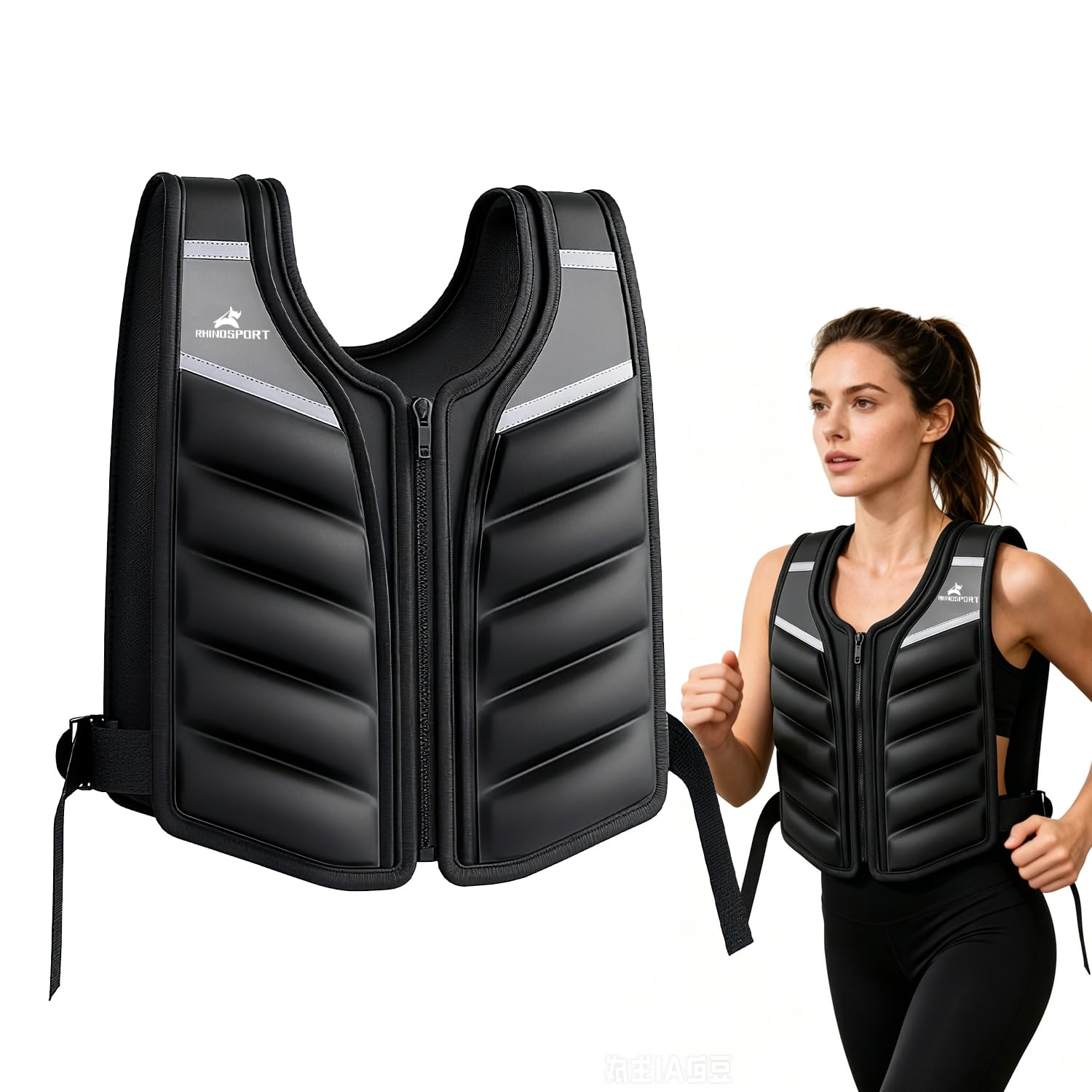 RHINOSPORT Kamizelka szosowa 4,5 kg, dla mężczyzn i kobiet, wysokiej jakości kamizelka fitness z odblaskowymi paskami i bransoletką do treningu siłowego, odchudzania, treningu domowego