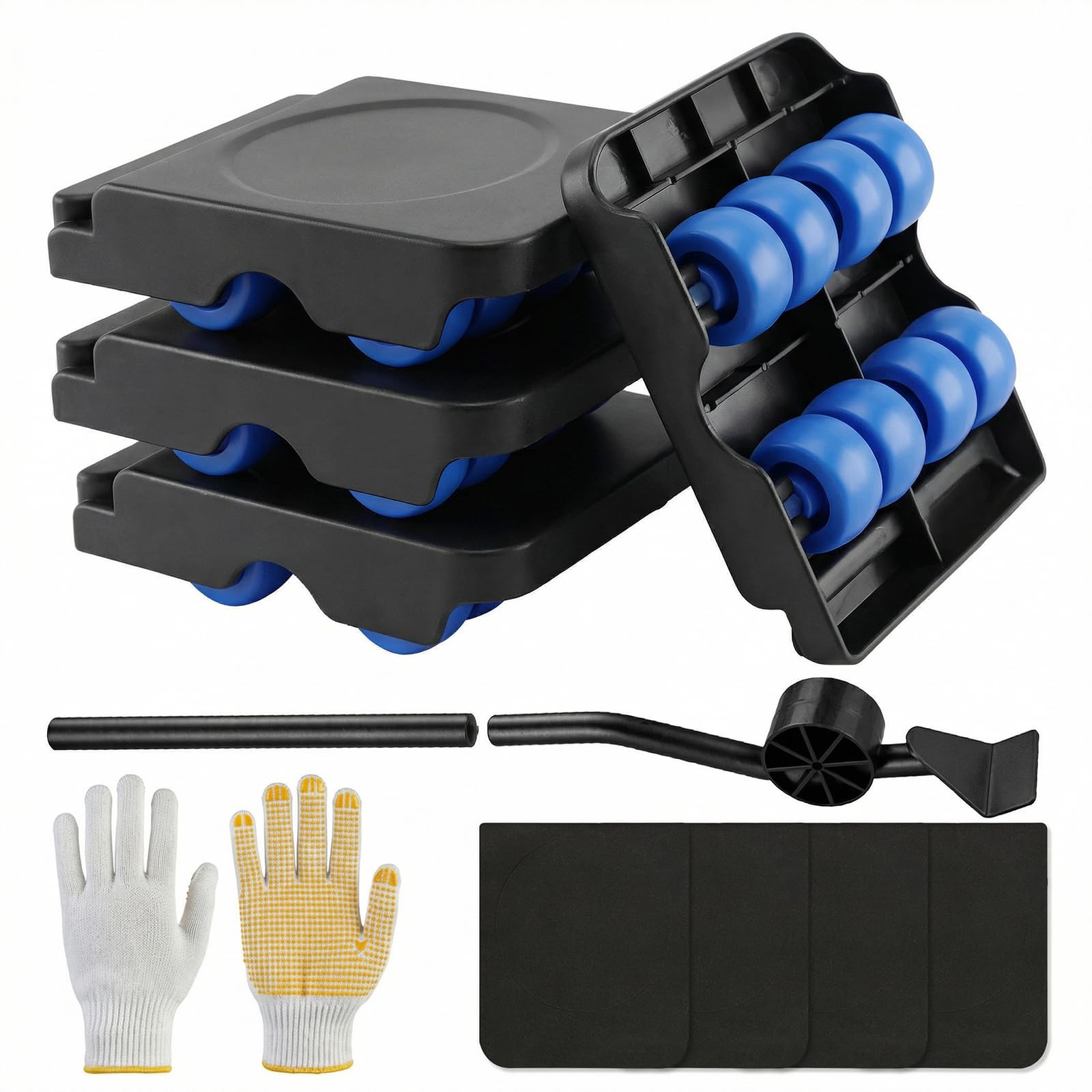Kryndle Furniture Transport Roller Set,4 Plastic Furniture Sliders, Heavy Duty Moving Wheels,Furniture Lifter for Appliances, Sofas, Beds, Cabinets, 350kg Max Load (Black)