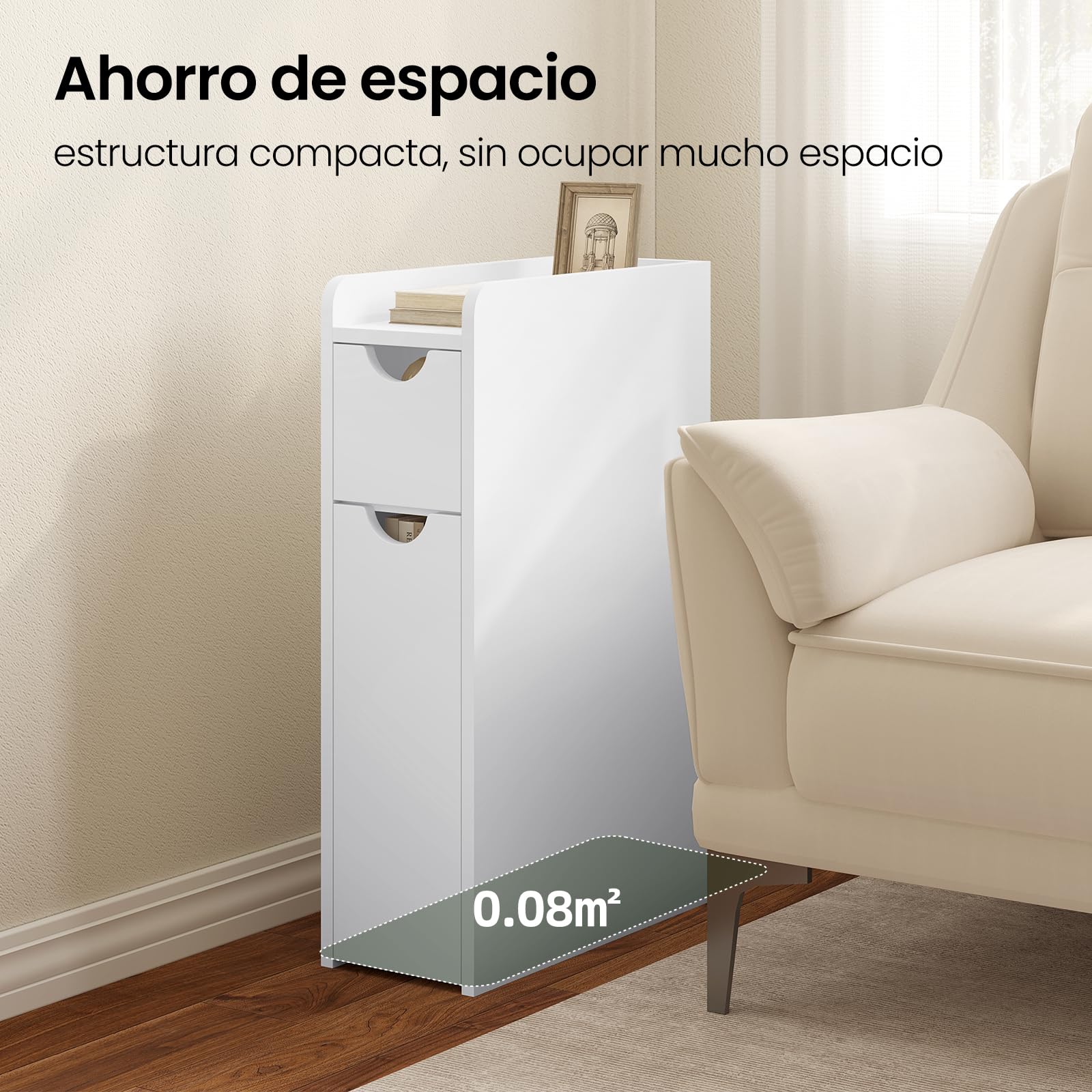 EUGAD Armario Baño Pequeño con 2 Cajones, Mueble Baño Estrecho de Almacenamiento, Armario con Ruedas, Mueble Vertical Multifuncional, Blanco