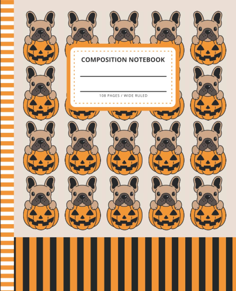 Cahier Halloween Ligné Wide Ruled 108 Pages Blanche Anti-Bavure Couverture Chien Jack-O-Lantern