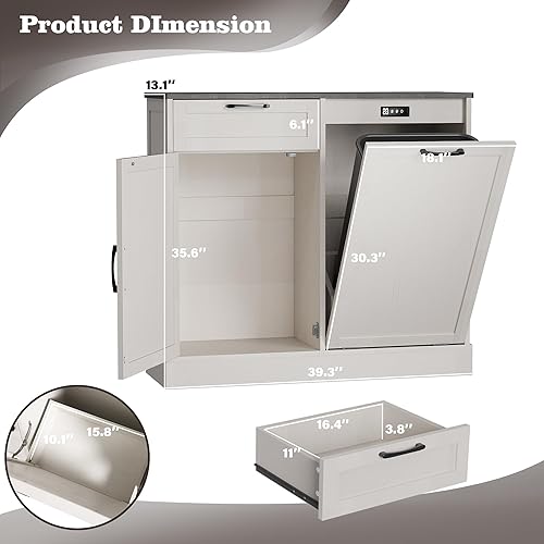 Miniatura 2 de Armario de basura de doble inclinación, isla de cocina con almacenamiento de basura, armario de basura para cocinas, armario de madera con bote de