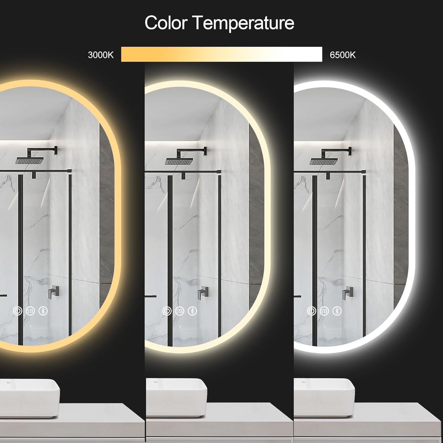 オーバルLEDバスルームミラー、ライト付きメイクアップミラー、壁装飾用化粧台、フレームレスリビングルーム寝室玄関