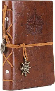 (18cm , Retro Brown) - Leather Writing Journal Notebook, EvZ 18cm Vintage Nautical Spiral Blank String Daily Notepad Sketchbook Travel to Write in, Unlined Paper, Retro Pendants, Classic Embossed, Retro Brown
