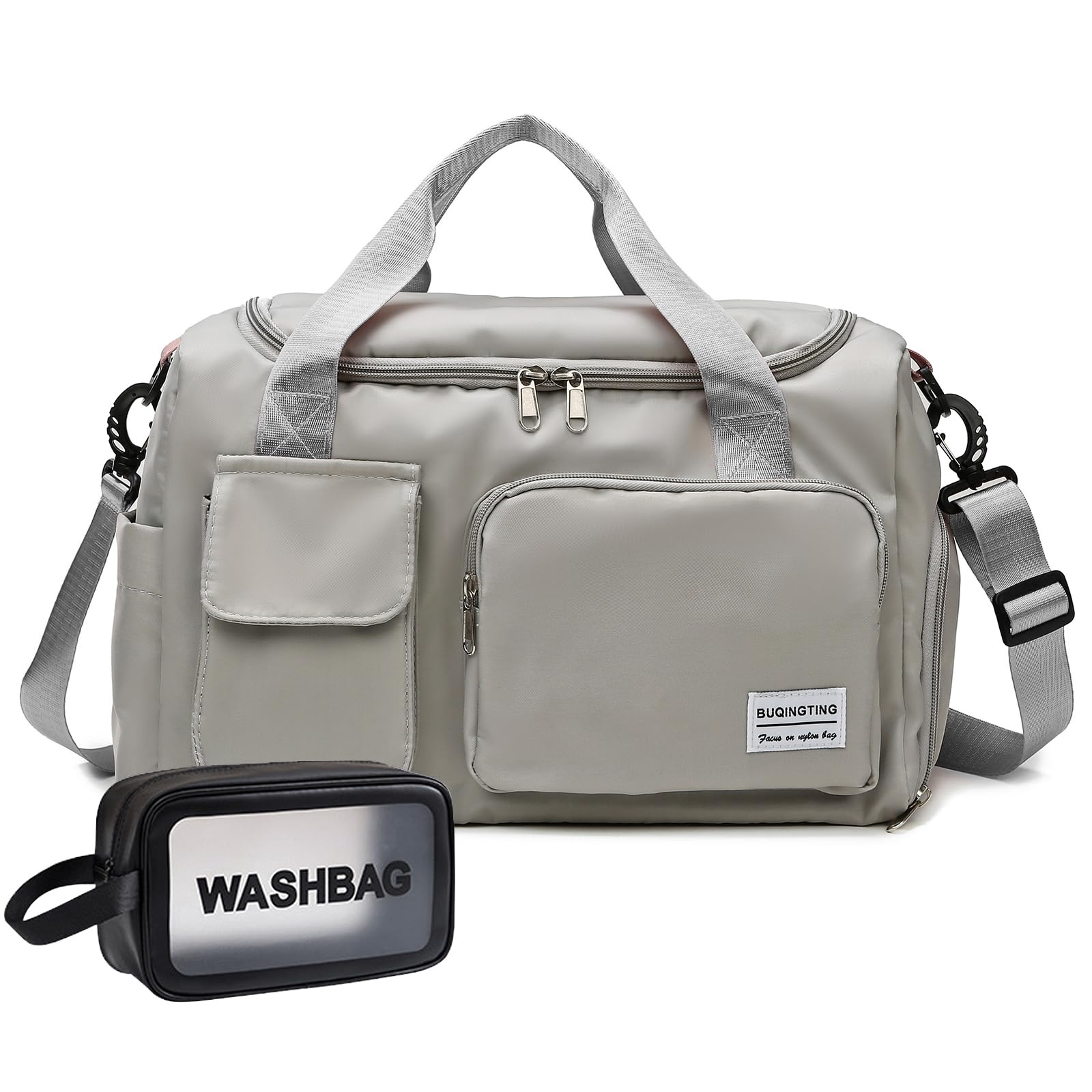 Small Gym Bag for Women, Travel Duffle Bag Carry On Weekender with Shoe Compartment, 29L All Grey â image 1