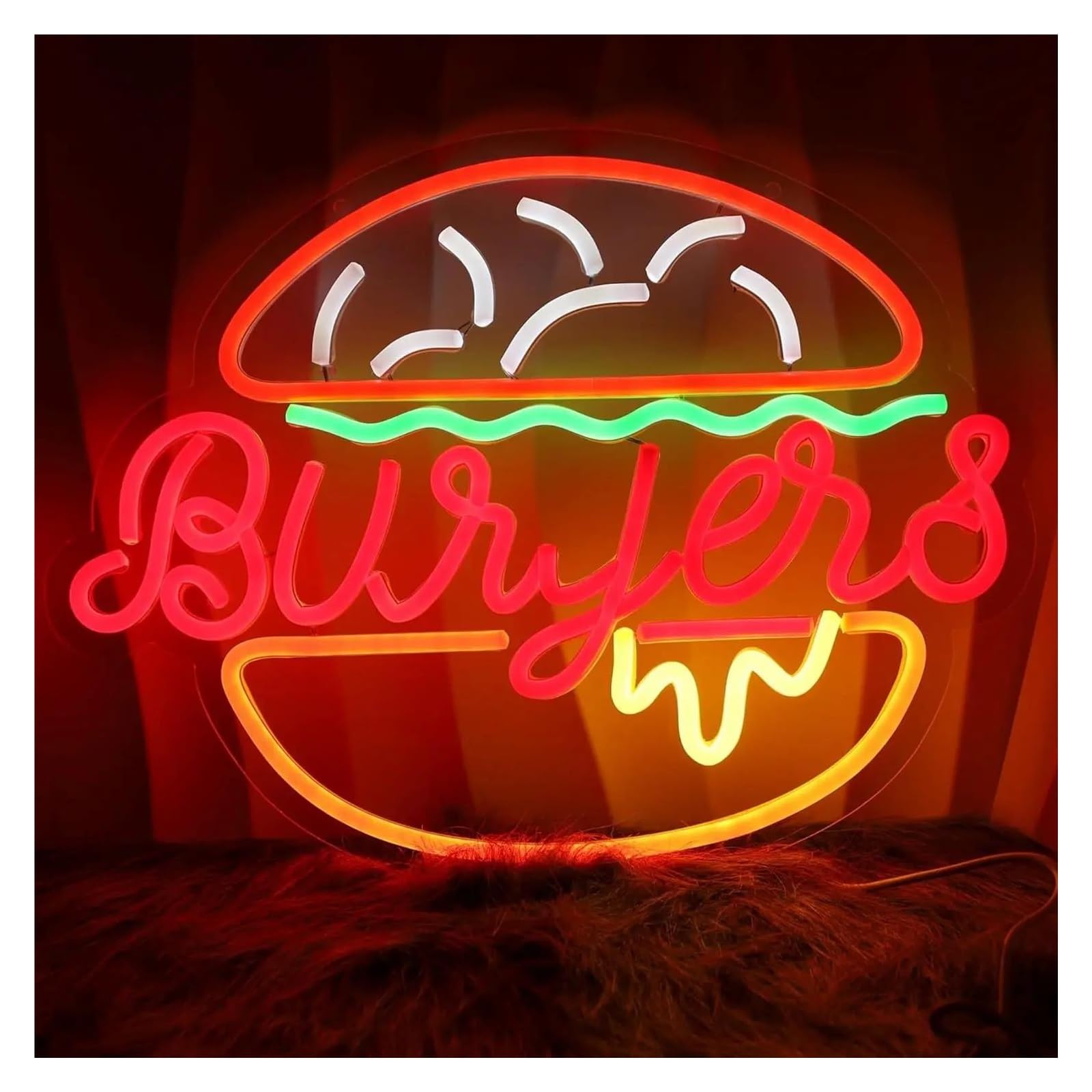 XENITE Luces Art Decoration Christmas Letrero De Neón De Hamburgo Decoración De Pared Con Luz LED Para Tienda De Hamburguesas Restaurante Comercial De Comida Rápida Cine Bar 39.32cm×29.97cm