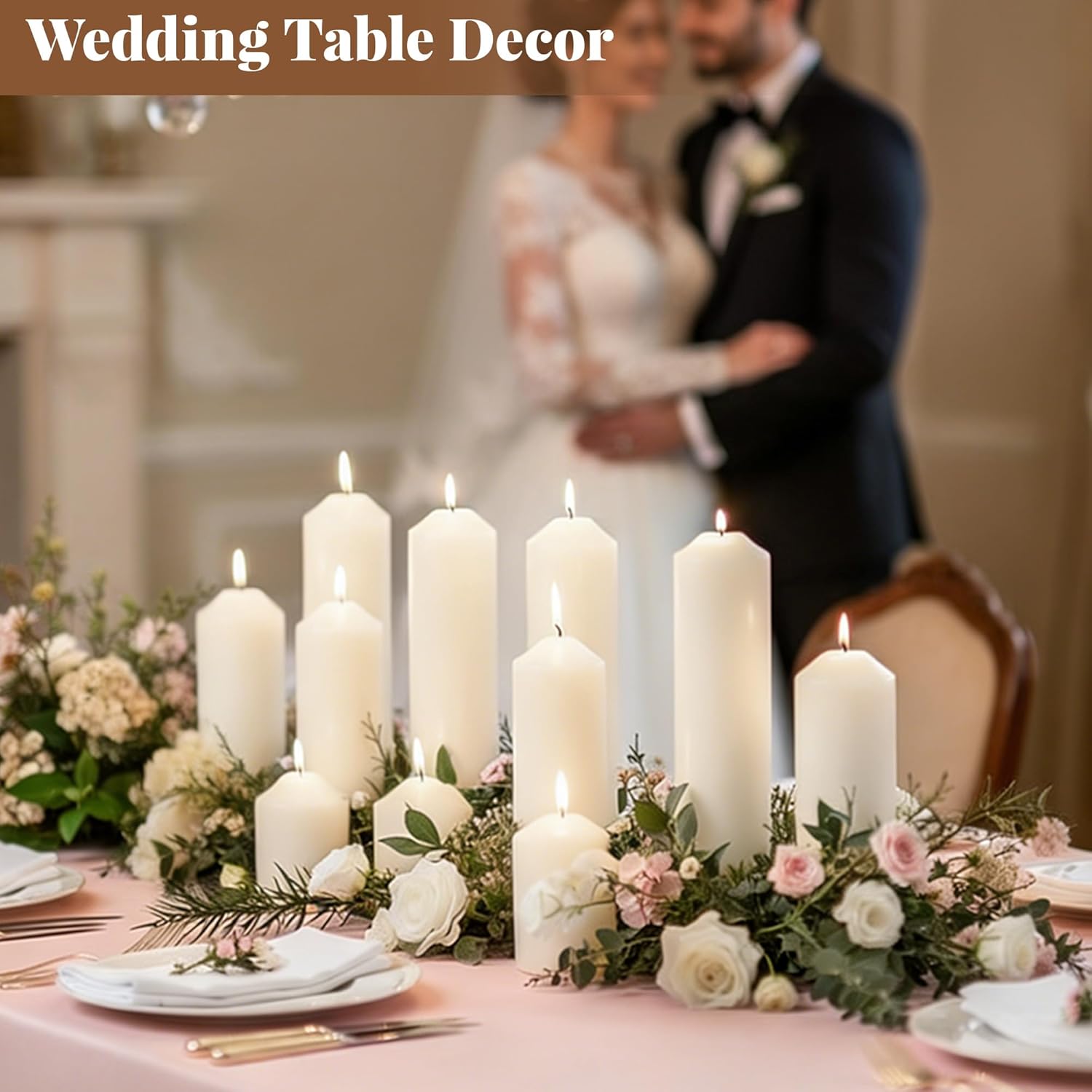 Pillar Candles Bulk Set - Unscented, Smokeless, Dripless | 3 Sizes: 2x3, 2x6, 2x8 Inches | Ideal for Weddings, Christmas & Home Decor (36, White)