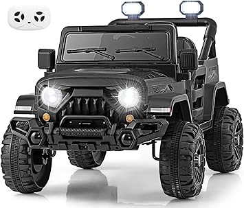 OLAKIDS Ride on Truck, 12V Battery Powered Electric Vehicle for Kids with Remote Control, Bluetooth, Power Display, LED Lights, Music Player, Ride on Toy for 3+ Boys Girls (Black)