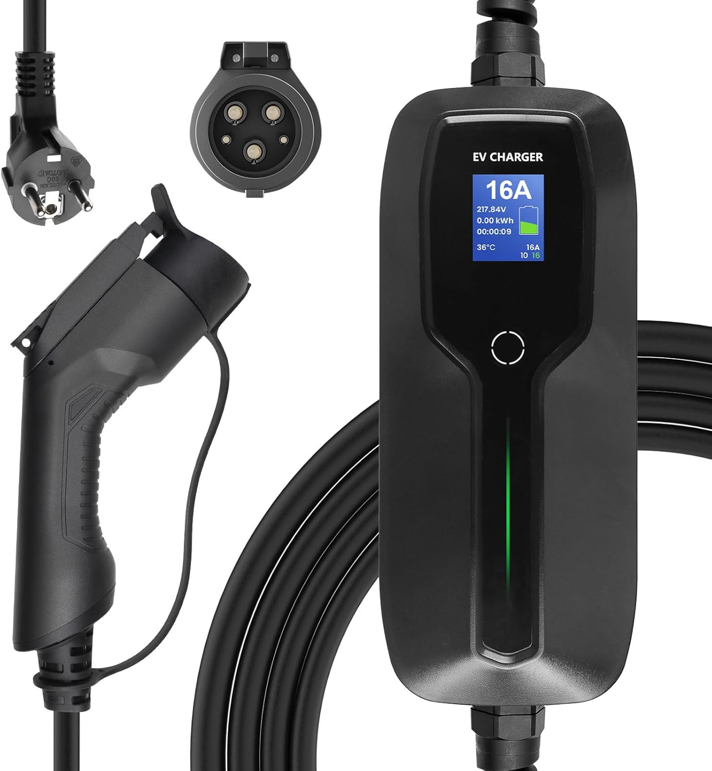 Morec Cargador portátil tipo 1 EV Cable Caja de carga conmutable 10/16A Schuko Cargador de 2 pines Coche eléctrico EVSE (Enchufe europeo) 6 m Morec Cargador portátil tipo 1 EV Cable Caja de carga conmutable 10/16A Schuko Cargador de 2 pines Coche eléctrico EVSE (Enchufe europeo) 6 m