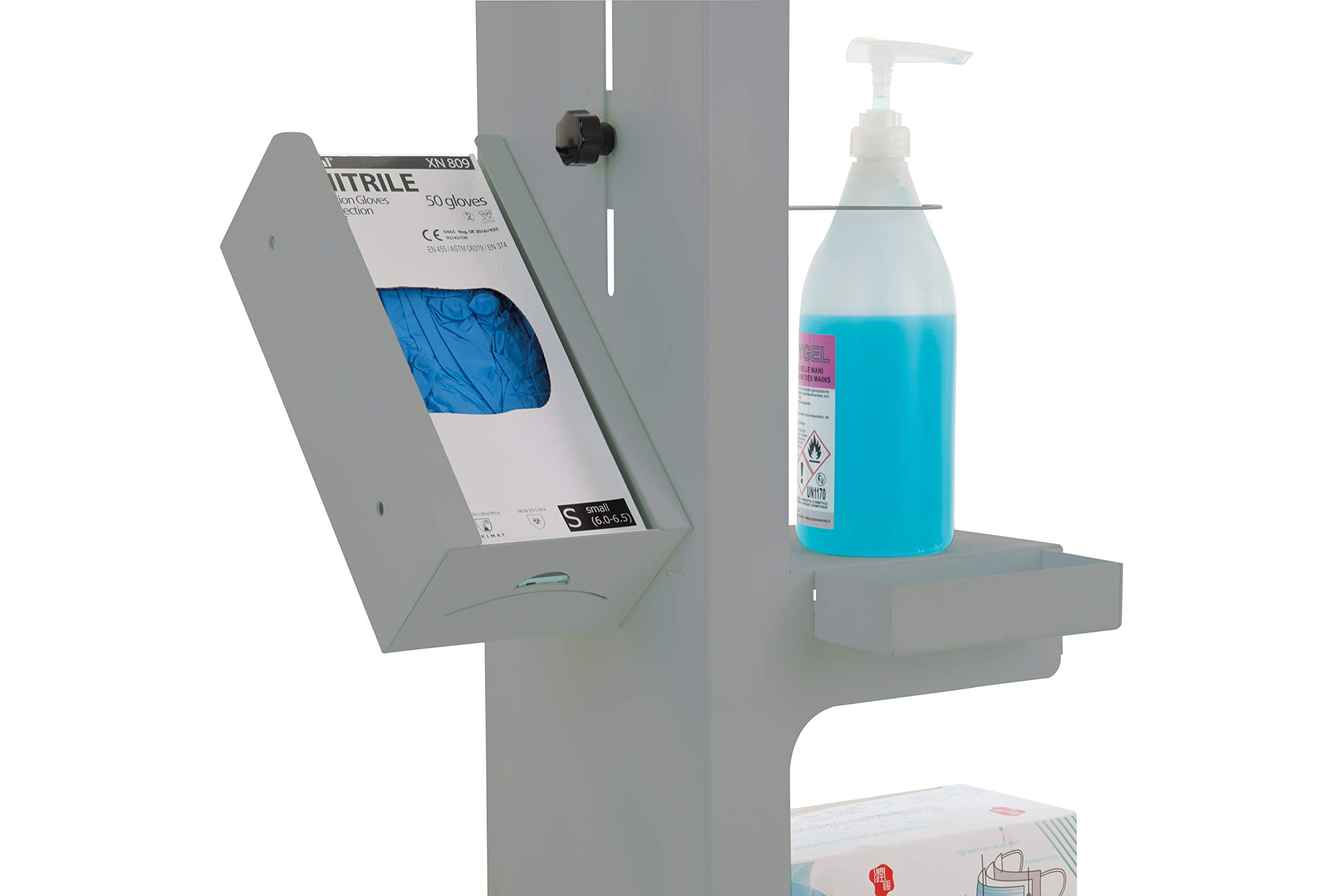 Colonna per Dispenser Gel disinfettante colore Grigio Bracky, Piantana Porta Flacone gel, totem igienizzante. Indicata per la disinfezione delle mani, utilizzabile sia all'interno che all'esterno.