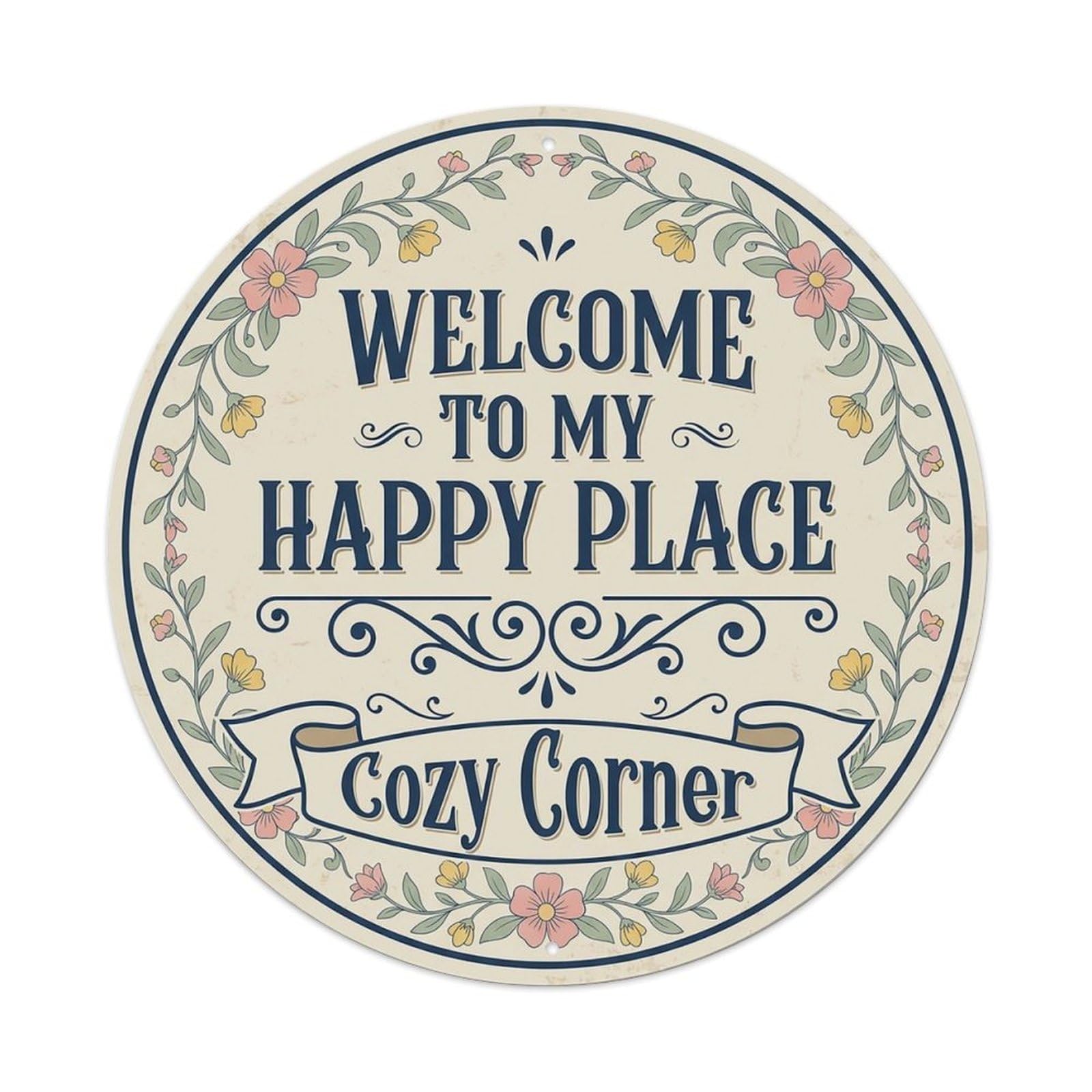 Welcome To My Happy Place Cozy Corner Vintage Metal Tin Sign