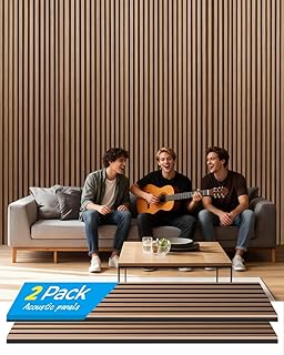 Acoustic Wall Panels, 2 Pcs 48"x11" 3D Wood Slat Soundproof Wall Panel for Interior Decor Noise Reduction for Home Theaters, Living Rooms, Bedroom and Ceiling (Walnut SGE-01)