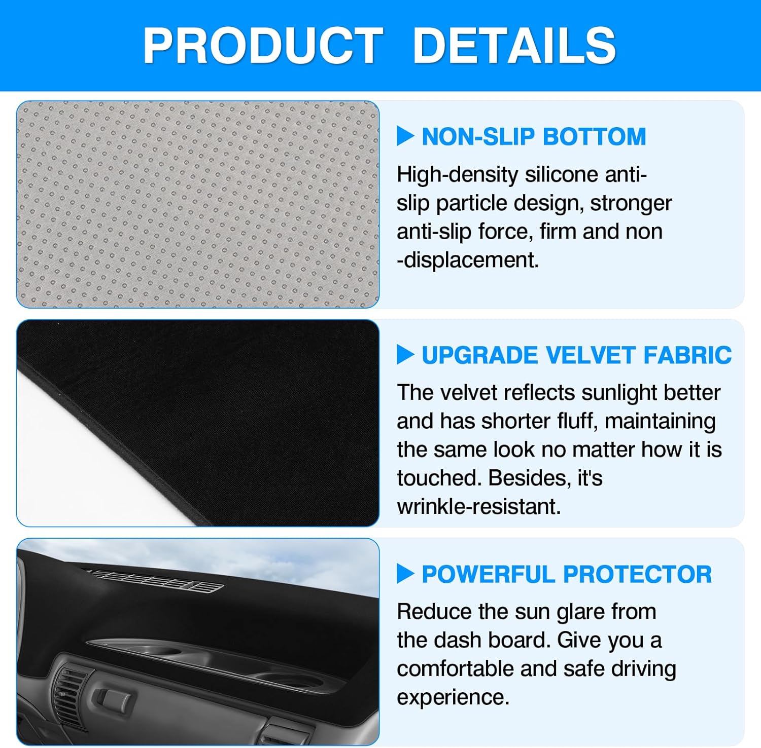 Autorder Dashboard Cover Mat for 1995 1996 Chevy Chevrolet Silverado C/K 1500 2500 3500&Tahoe&Suburban/GMC Sierra&Yukon Pickup Truck Accessories Dash Cover Upgrade Velvet Dash Mat