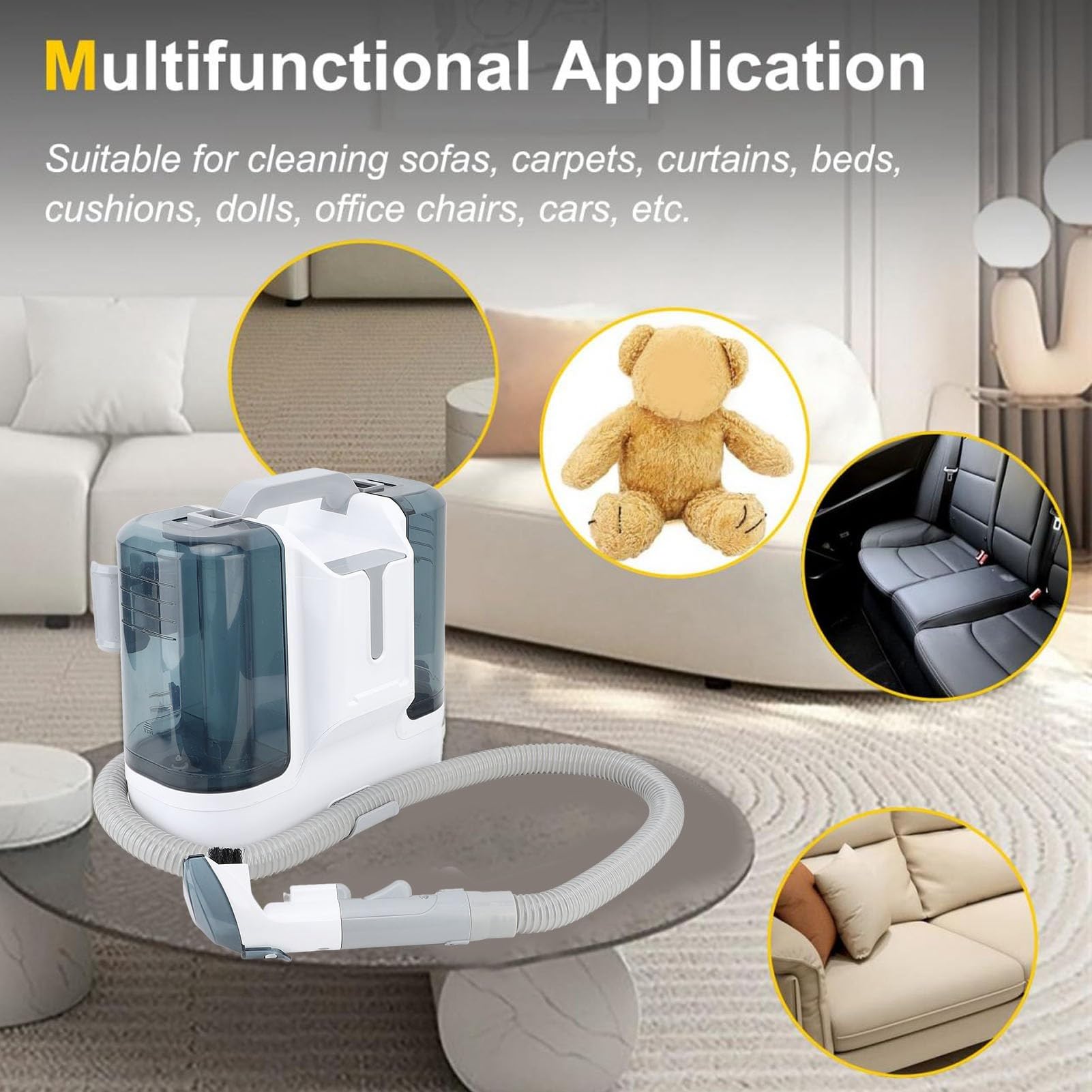 Limpiador de Alfombras Portátil de 450 W, Máquina de Limpieza Quitamanchas de Succión Fuerte para Manta, Cortina, Cojín de sofá con Tanque de Agua Limpia de 1800 Ml (Enchufe europeo 220V)