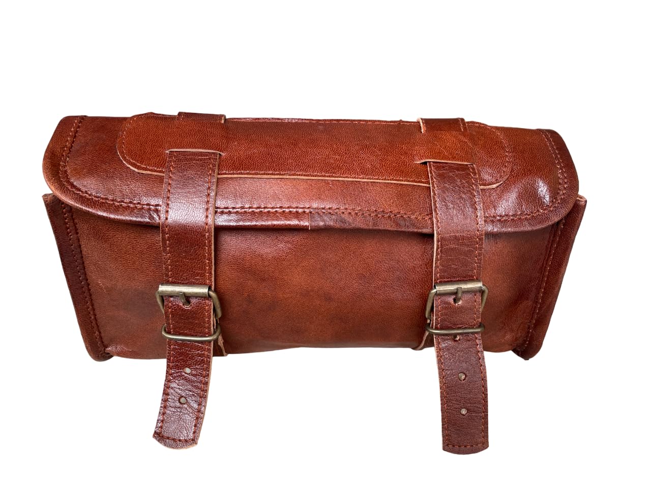 American Blue Borsa Vintage per Moto in Vera Pelle di Capra - Fibbia a 2 Cinghie, Porta Attrezzi Marrone, Chiusura Rapida, Rinforzata, per Manubrio, Forchette (Stile)