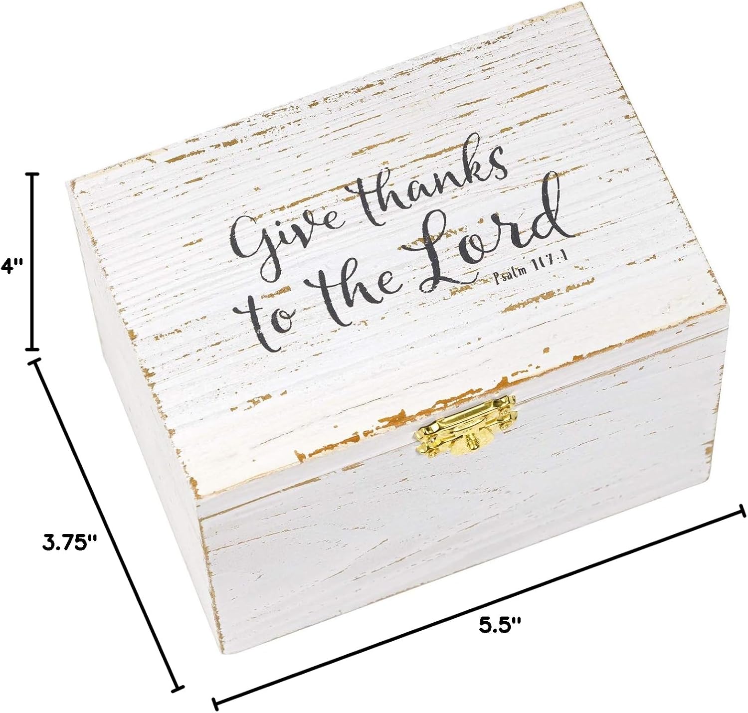 Eccolo Wooden Keepsake Box with Prayer Cards, Gift Set Includes Decorative Prayer Box and 50 Designed Note Cards, Wooden Chest Ideal for Home Decor, “Give Thanks” (Rustic White, 4x5.5x3.75 Inches)