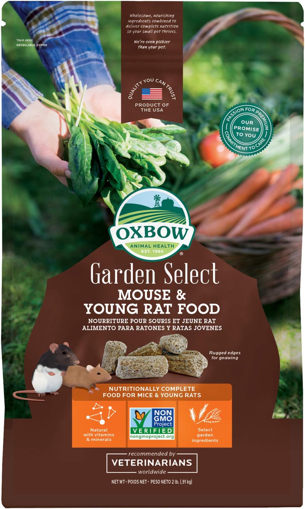 Garden Select Mouse and Young Rat Food, Garden-Inspired Recipe for Young Rats and Mice of All Ages, Vitamin & Mineral Rich Pet Food Pellets, Non-GMO, Made in USA, 2 Pound Bag