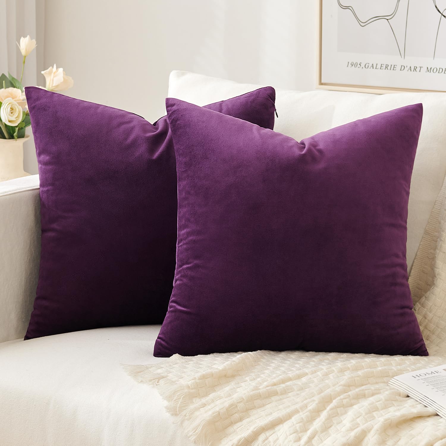 Slozzi 2er Set Samt Kissenbezüge Haushalt Dekokissen Dekorative Kissenhülle Weich Sofakissen für Sofa Schlafzimmer Wohnzimmer