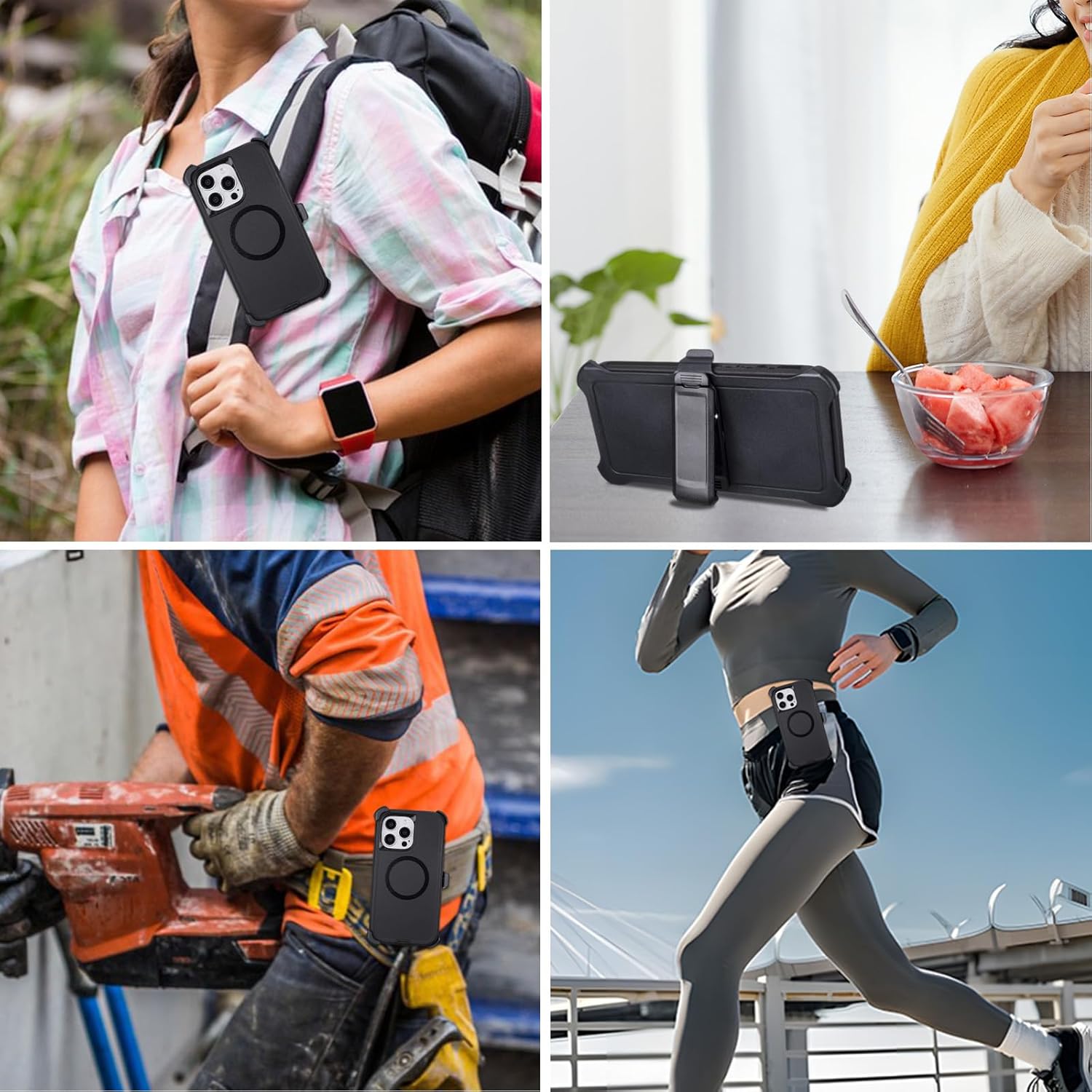 for iPhone 15 Pro Max Case with Belt Clip Holster, Compatible with MagSafe, 3-Layer Shockproof Anti-Drop Full Body Protective Case, Heavy Duty Rugged Defender Cover for iPhone 15 Pro Max, Black - Image 8