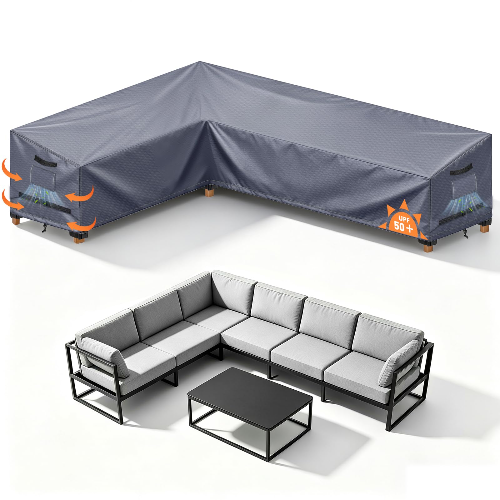 Garden L-Shape Furniture Corner Sofa Cover Waterproof, 180x250x90x80/65cm