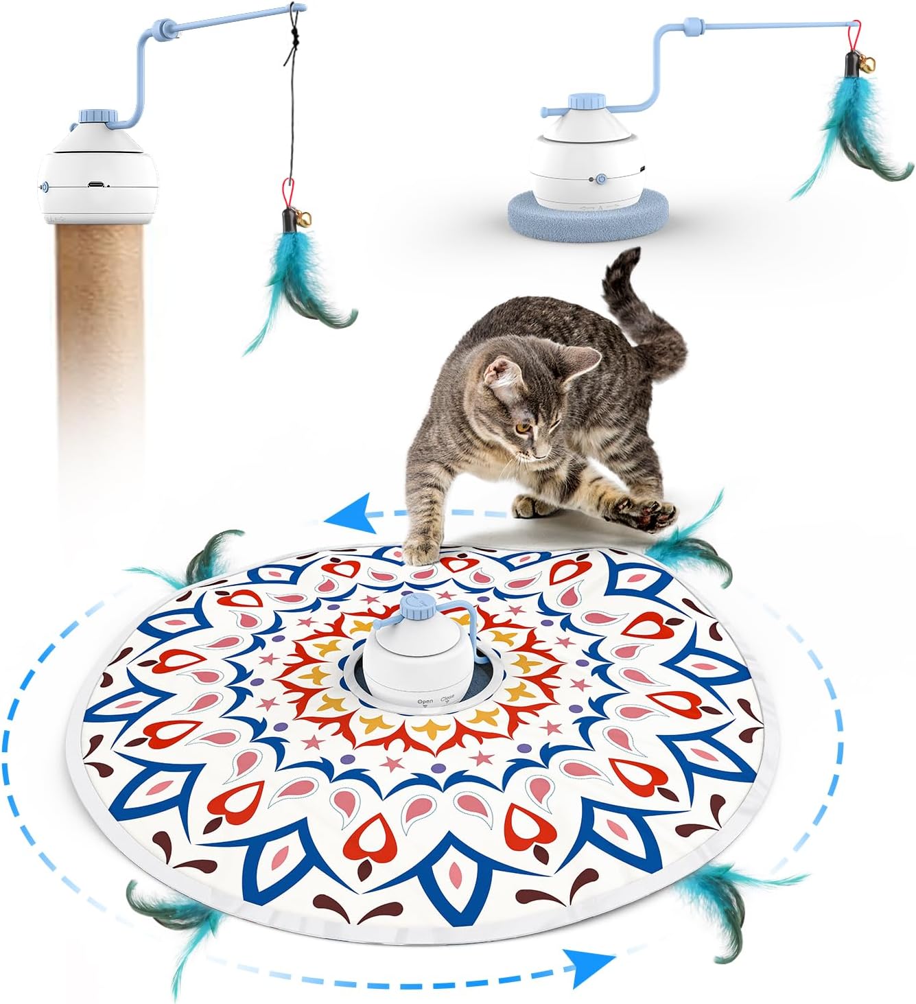 Interactive Cat Toys, 3 in 1 Smart Cat Toy Motorized Wand Kitten Toys, Automatic 3 Modes Cat Toys for Indoor Cats Adult, Upgrade Motor, Electronic Cat Feather Toy