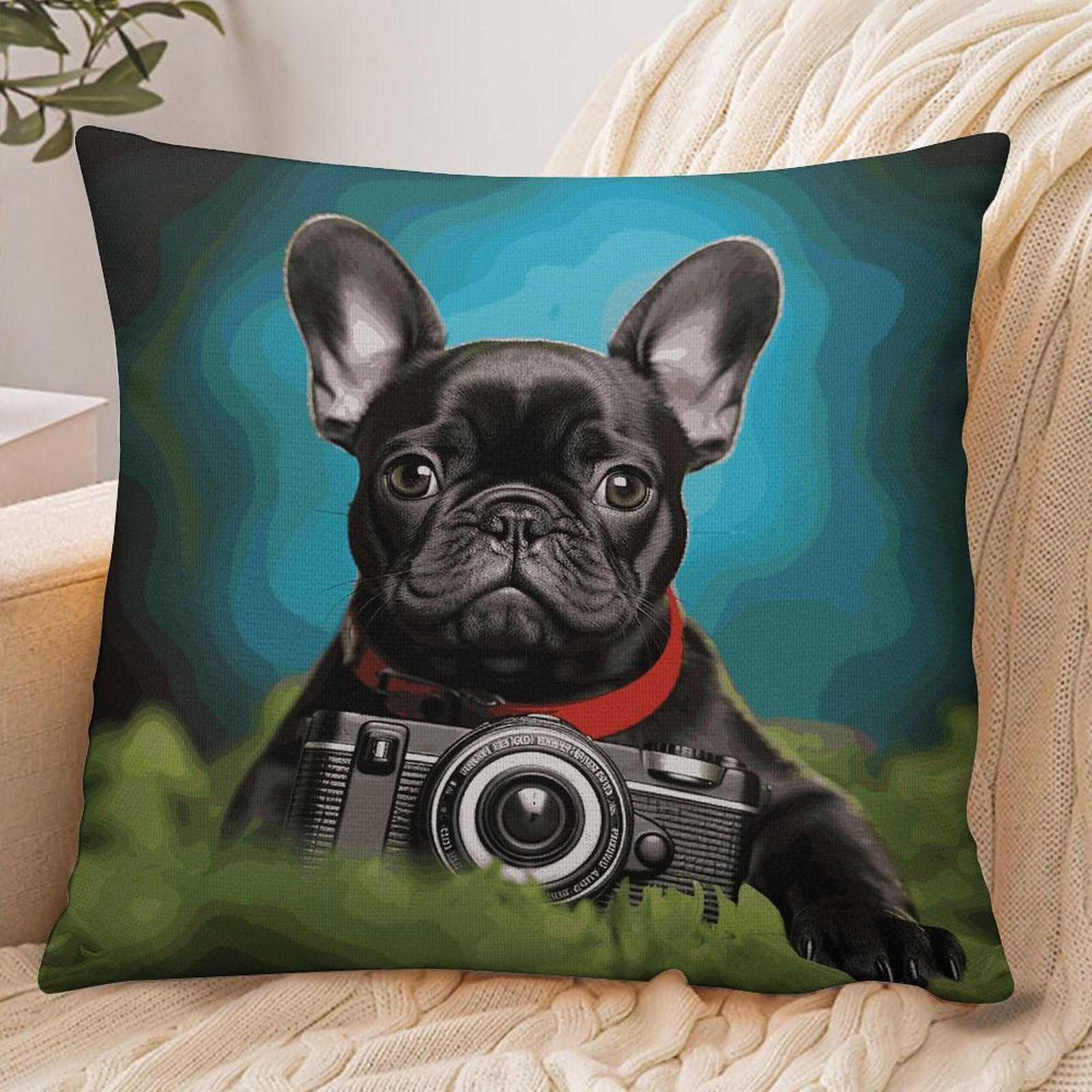 Fekiloot Style French Bulldog Puppy With Camera Pillowcase Pillow Sham Pillow Case