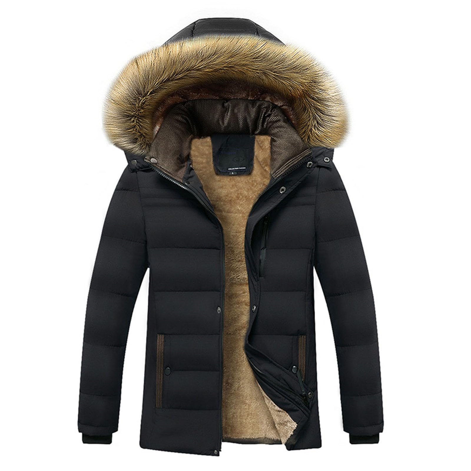 Mens Parka Winter Coats Oversized Heavyweight Hooded Jacket Zipper Up Quilted Puffer Hoodies 2025 Winter Outwear