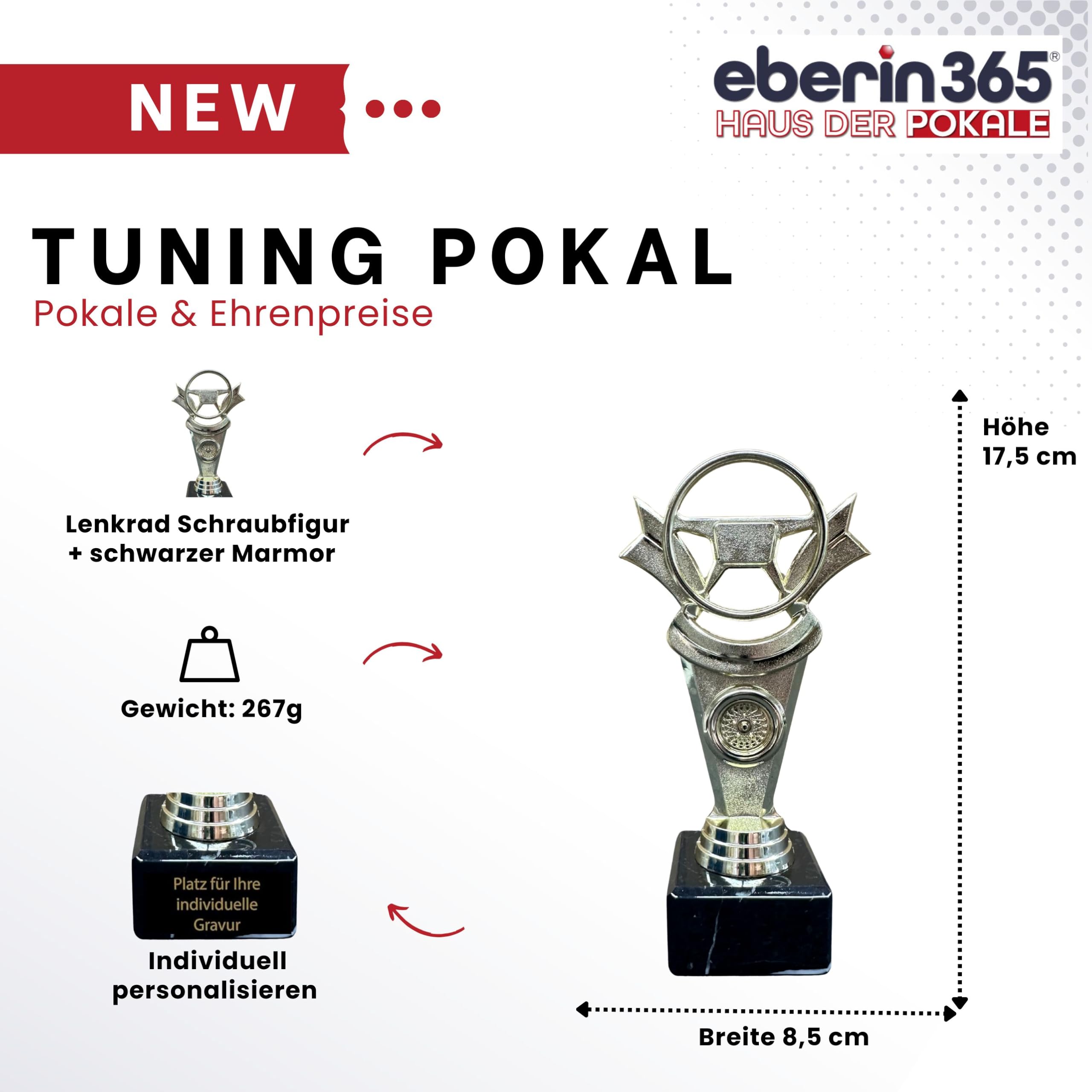 Tuning Pokal 17,5 cm für Hobby Schrauber - Personalisierbare Trophäe mit Wunschgravur - Goldenes Lenkrad - Perfekt für Autowerkstätten
