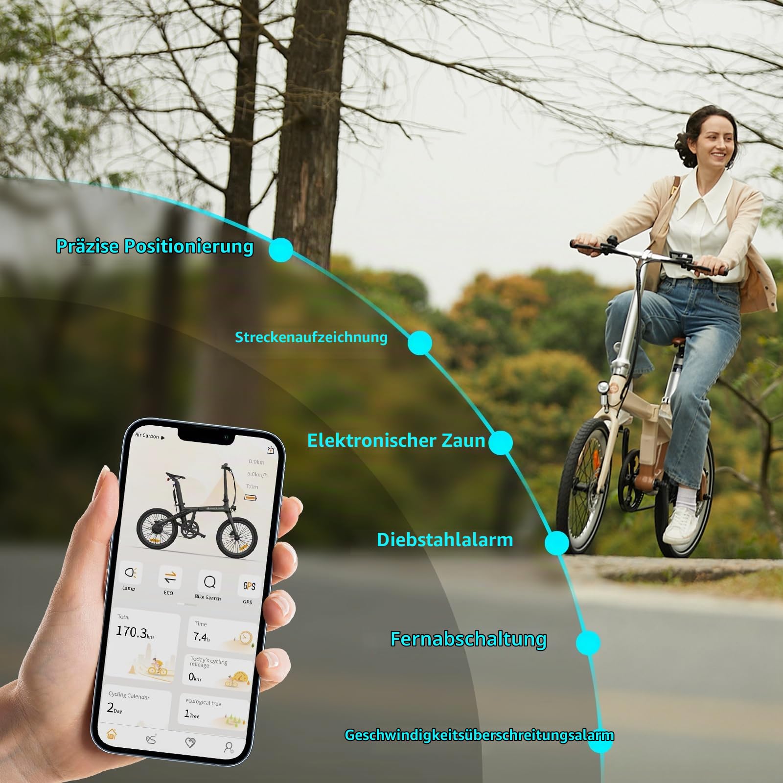 A Dece Oasis ADO Air E-Bike Air Carbon Elektrofahrrad, ebike Damen/ebike Herren,Bike,klapprad Riemenantrieb 14,5Kg IPS LCD Display, GPS,ADO APP,250W