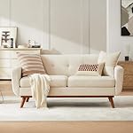 Kingfun 65.2" W Loveseat Sofa, Mid Century Modern Decor Love Seat Couches for Living Room, Button Tufted Upholstered Furniture, Easy to Install Small Couch for Bedroom Office Apartment, Cream White