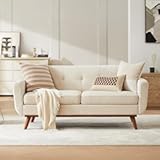 Kingfun 65&period;2" W Loveseat Sofa&comma; Mid Century Modern Decor Love Seat Couches for Living Room&comma; Button Tufted Upholstered Furniture&comma; Solid & Easy to Install Small Couch for Bedroom Office Apartment&comma; Beige