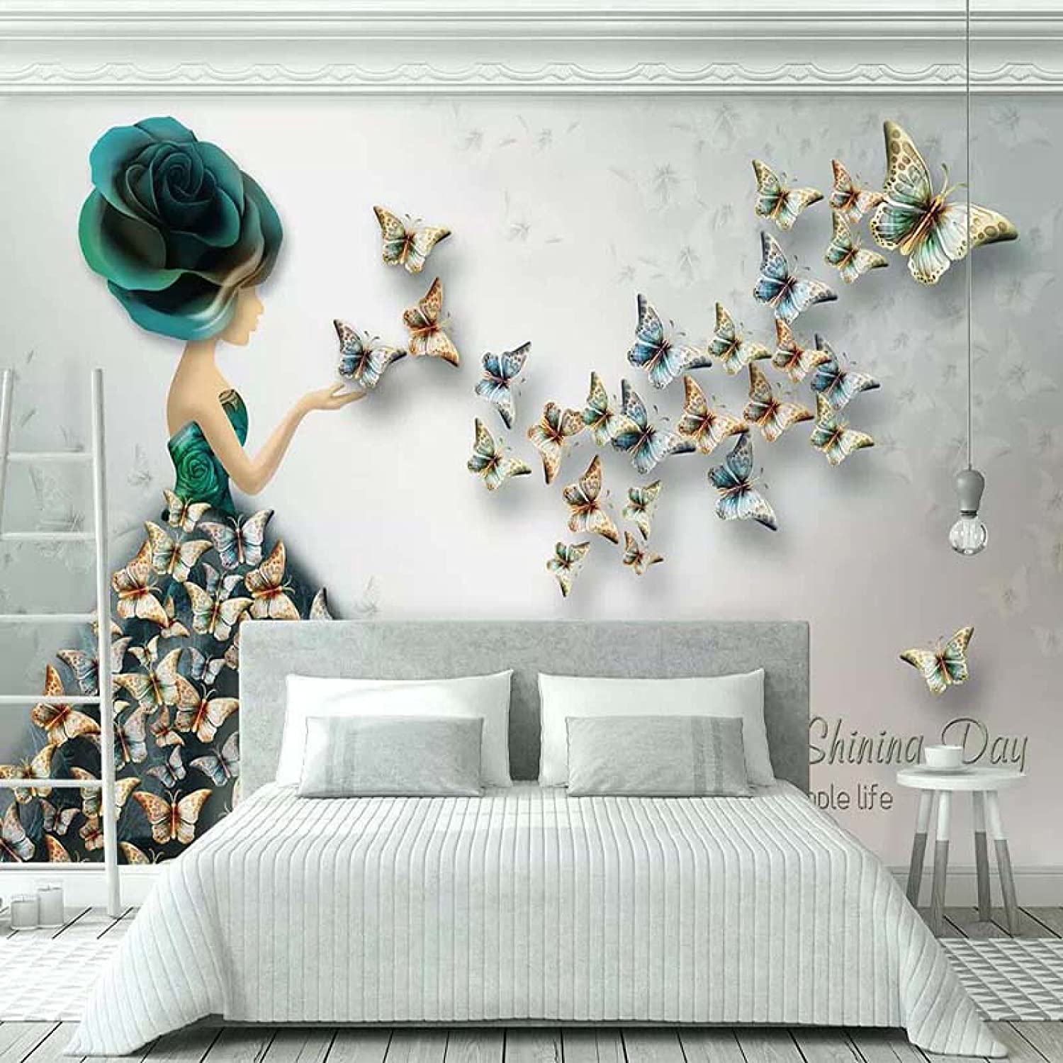 3D Chica Mariposa Mural Niños Dormitorio Sala De Estar Papeles De Pared Papel Tapiz 3D Decoración Para El Hogar Pegar Sala De Estar La Pared Para El Dormitorio Mural Carteles De Pared Extraíbles Arte