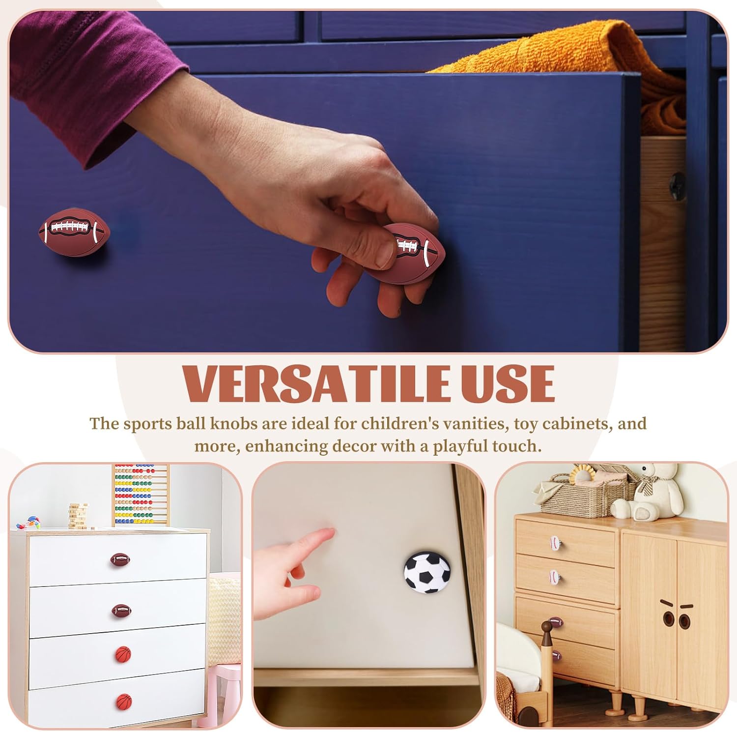 ARTIBETTER Sports Ball Dresser Knobs 8-Pack 1.57 Inch Basketball Football Baseball Soccer Drawer Pulls Kids Furniture Hardware Decor