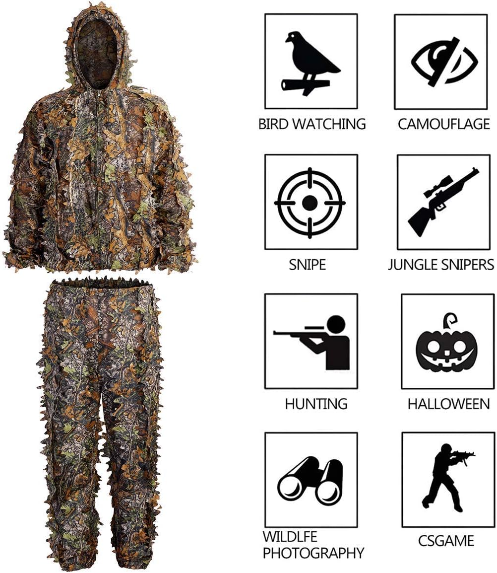 SCYLFEHDP Ghillie Suit, 3D Leafy Ghillie Suit and Camo Suit, Ghillie Suit for Men， Camouflage Suits, Turkey Hunting, Lightweight Gear Hunting Clothes for Outdoor Woodland and Halloween. : Sports & Outdoors