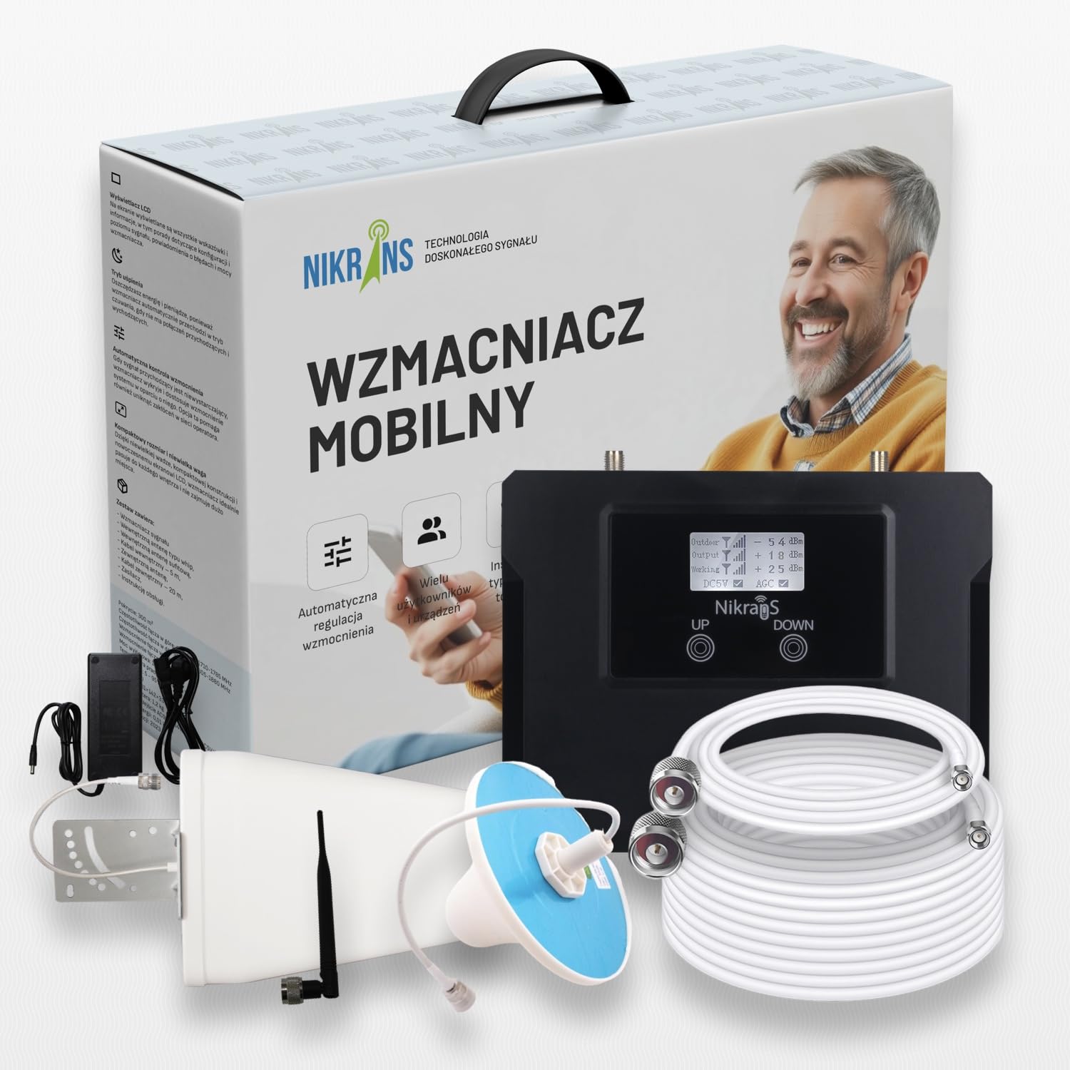Wzmacniacz sygnału 4G LTE – Zasięg do 250 m² - Kompatybilny z Orange, Play, Plus, T-Mobile itp.